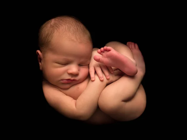 Dagen Oud Baby Jongen Poseerde Opgerolde Houding Van Een Ongeboren — Stockfoto