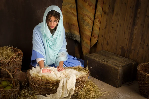 Kerststal in manger — Stockfoto