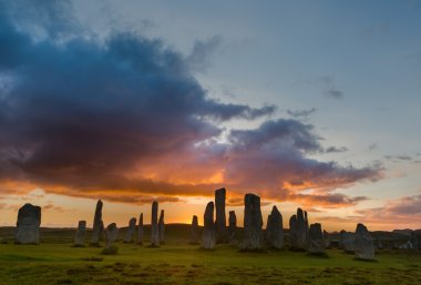 Sunset with Stone circle clipart