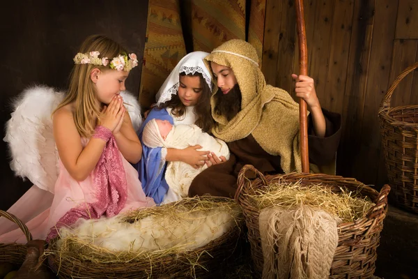 Christmas nativity with angel — Stock Photo, Image