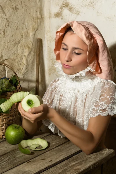 Renaissance portrait with apple — Stock Photo, Image