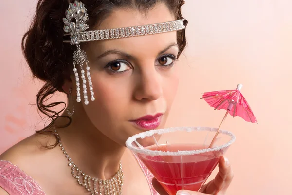 1920s vintage woman with cocktail — Stock Photo, Image