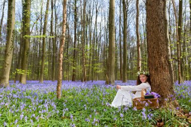 Bluebells ormandaki Vintage kadın