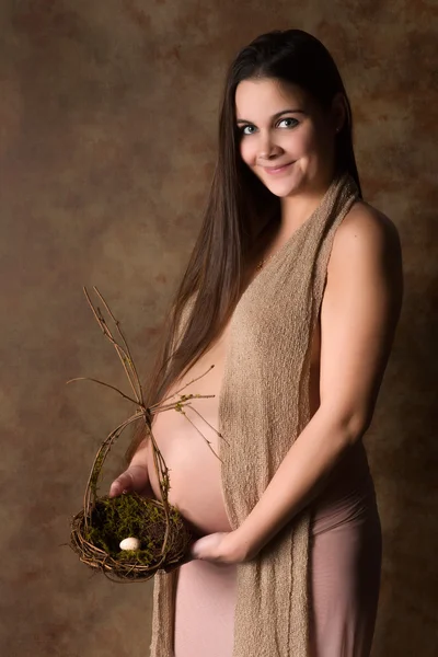 Zwanger met bird's nest — Stockfoto