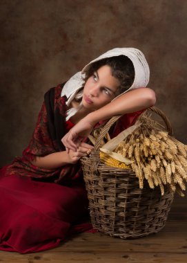 Victorian peasant girl with basket clipart