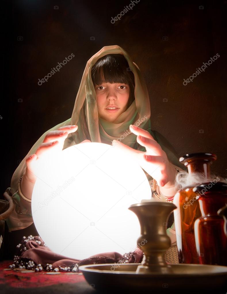 fortune telling with a crystal ball