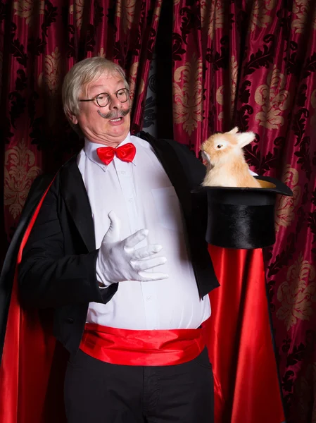 Surprised magician with rabbit — Stock Photo, Image