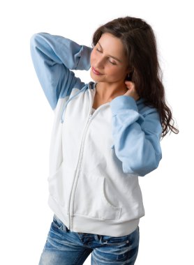 Seksi kadın saçlarını sallayarak