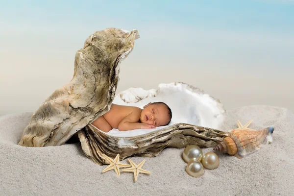 Treasure baby i oyster — Stockfoto