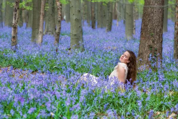 Ontspannen in bluebells bos — Stockfoto