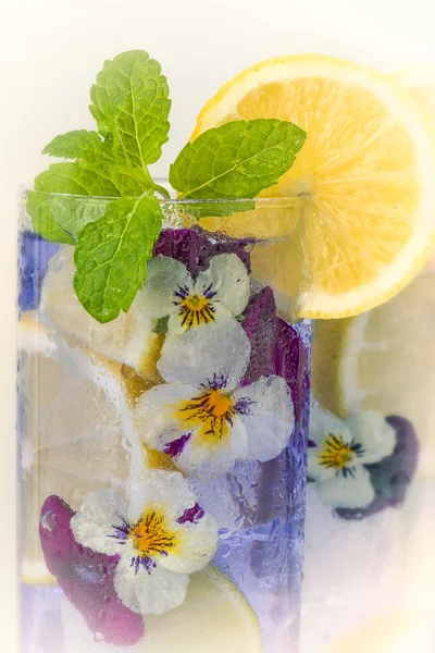 Violet cocktail with edible flowers — Stock Photo, Image