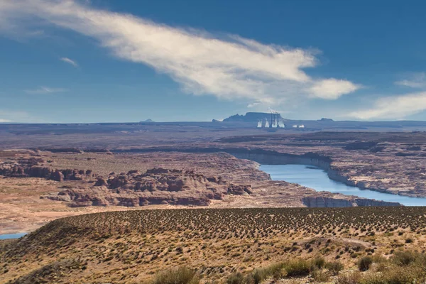 stock image View on Colorado river and Navajo Generating Station electricity power plant near lake powell and page.