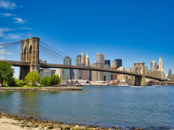New York, United States, May 2008: New York Manhattan view with brooklyn bridge