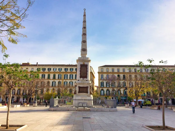 Málaga España Abril 2016 Obelisco Plaza Merced Honor General Torrijos —  Fotos de Stock