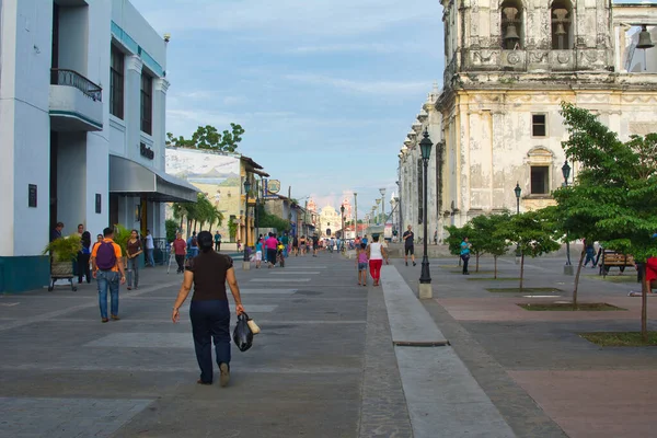 Leon Nicarágua Setembro 2014 Vista Sobre Calle Ruben Dario Street — Fotografia de Stock