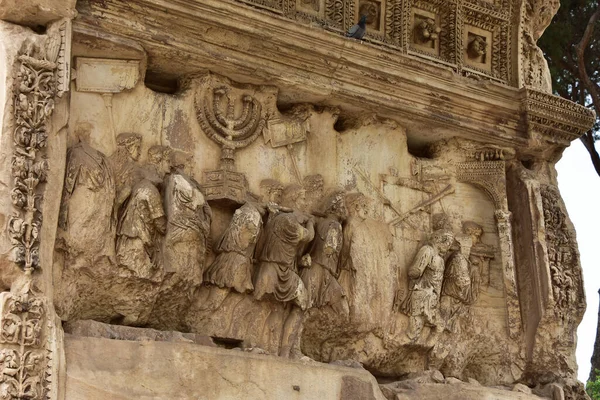 Alívio Dentro Arco Tito Fórum Romano Mostrando Cena Queda Jerusalém — Fotografia de Stock