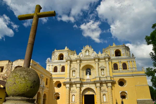 Iglesia Merced Egy Barokk Sárga Templom Antigua Guatemala — Stock Fotó