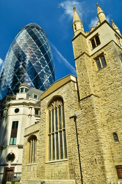 Szent András Undershaft Templom Mary Axe Vagy Gherkin Épület London — Stock Fotó