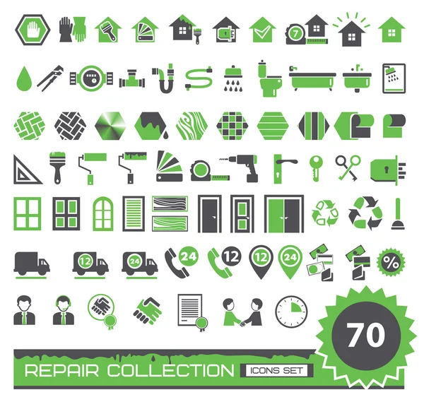 Set of green and gray repair icons — Stock Vector