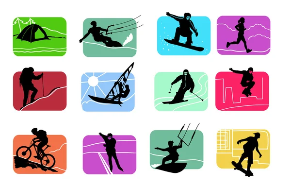 Icônes colorées de figures sportives actives — Image vectorielle
