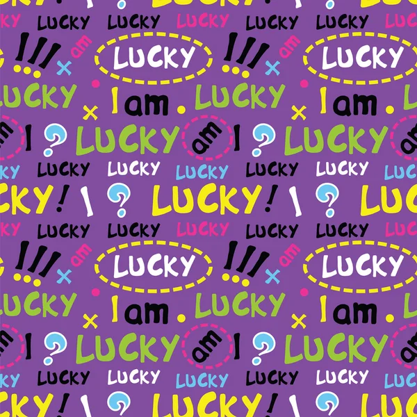 Decorative bright  seamless pattern with words "lucky" — Stock Vector