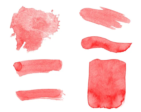 Conjunto Esfregaço Tinta Vermelha Pincéis Acidente Vascular Cerebral Manchas Isoladas — Fotografia de Stock