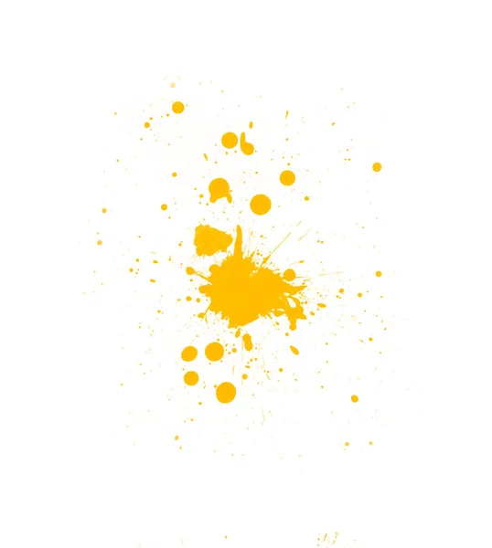 Yellow Paint Splash Brush Drops Isolated White — Stock Photo, Image