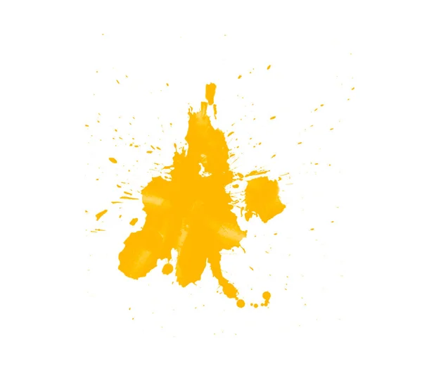 Желтая Кисть Брызг Краски Изолированы Белом — стоковое фото