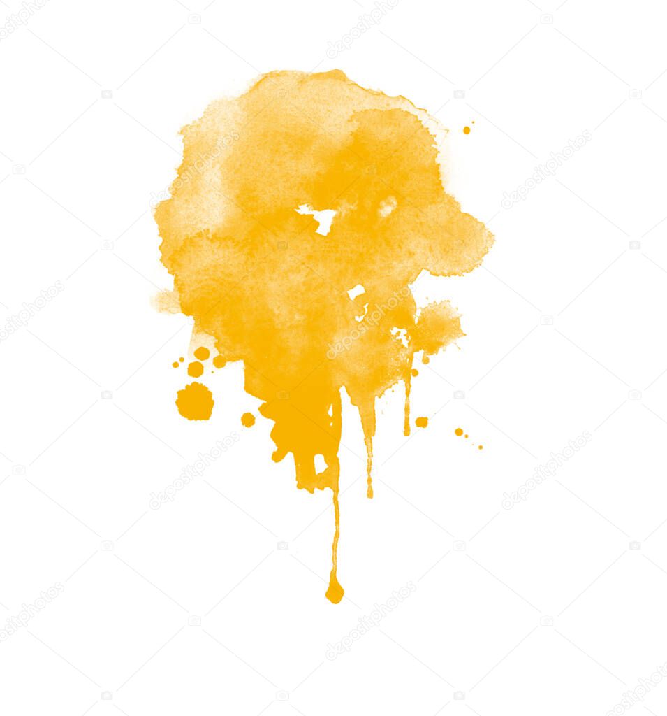 Beautiful yellow watercolor stains brush for painting