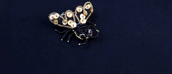 Gyönyörű Kézzel Készített Munka Kristály Bug Fekete Nad Arany Színekkel — Stock Fotó