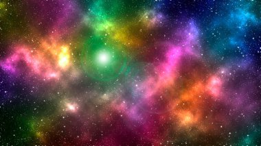 Nebulası ve kozmik yıldızları olan renkli bir galaksi. Alan arkaplanı 