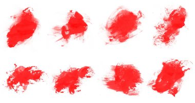 Boya için kırmızı boya fırçaları. Beyaz arkaplanda izole edilmiş leke fırçaları