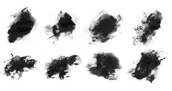 Beautiful Black Paint Brushes Painting Set Smear Brushes Isolated White — Stock Photo, Image