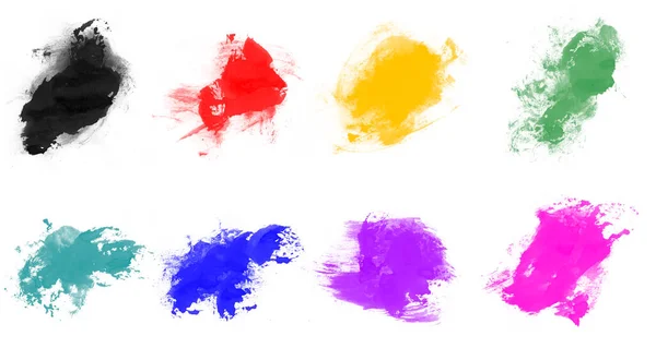 Beautiful Colorful Paint Brushes Painting Set Smear Brushes Isolated White — Stock Photo, Image