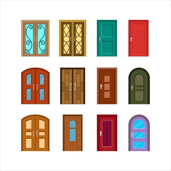 Векторна Колекція Дизайну Будинків Багатоквартирних Дверей — стоковий вектор