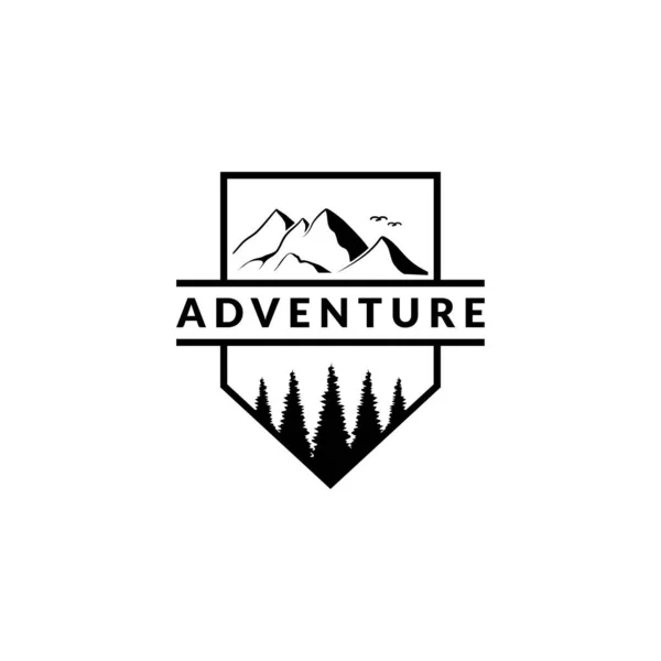 Vintage Logo Badge Mountain Camping Adventure — Stock Vector