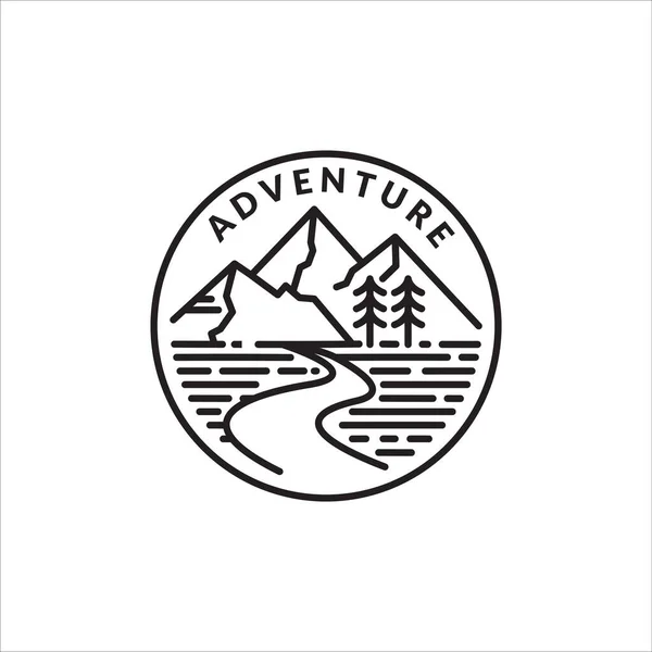 Logotipo Monoline Emblema Aventura Montanha — Vetor de Stock
