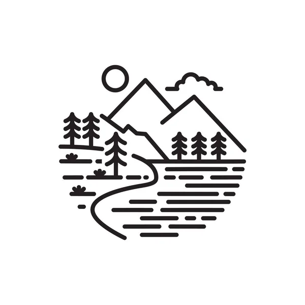 Diseño Del Logo Montaña Ilustración Del Estilo Monoline — Vector de stock