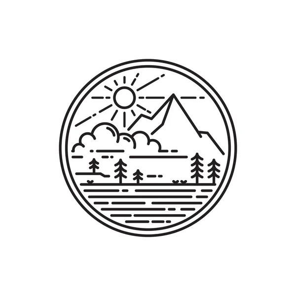 Monoline Mountain Logo Abzeichen Design — Stockvektor