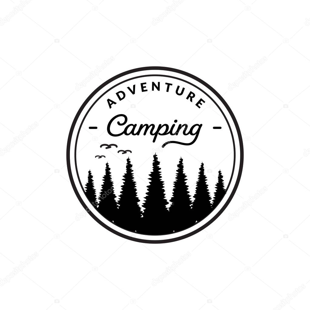 vintage logo camping badge, camping in the wilderness