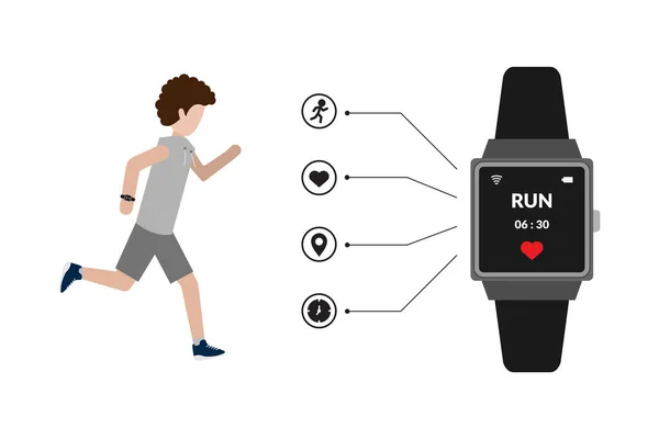 Wearable Technology Smart Watch Man Running Vector Illustration — Stock Vector