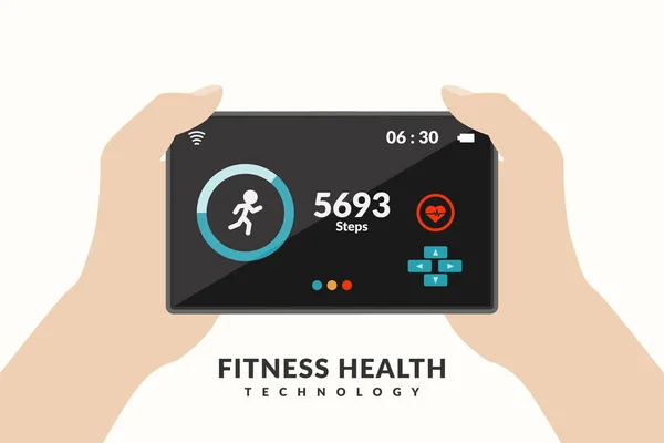 Vektor Illusztráció Mindkét Kéz Gazdaság Fitness Tevékenység Tracker Intelligens Telefonnal — Stock Vector