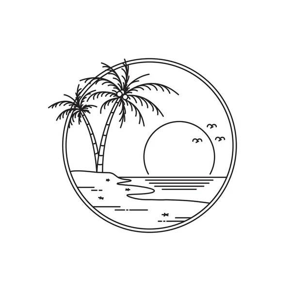 Logo Design Solnedgång Tropiska Stranden Tropisk Monolin Design Isolerad Vit — Stock vektor