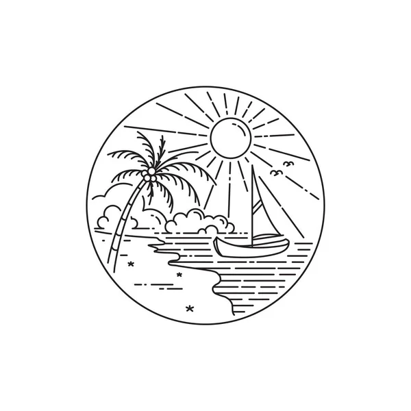 Segelbåt Design Logotyp Tropisk Strand Tropisk Monolin Design Isolerad Vit — Stock vektor