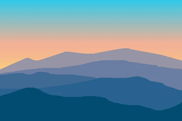 Векторная Иллюстрация Горного Ландшафта Перед Восходом Солнца Градиентным Цветом — стоковый вектор