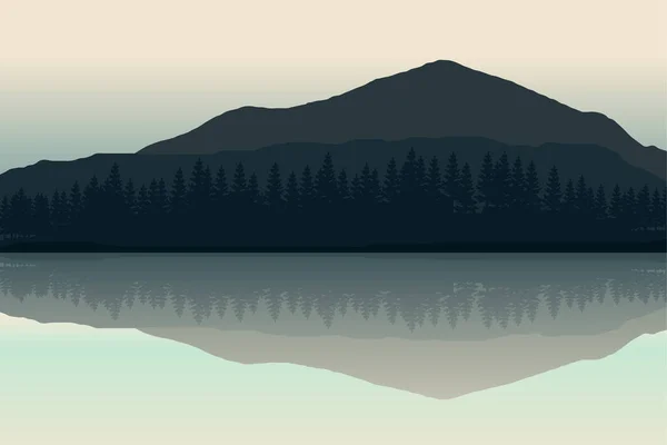 Montanha Paisagem Vetor Ilustração Com Lago Refletindo Paisagem —  Vetores de Stock