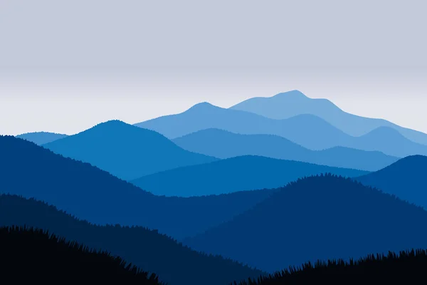 Ilustração Vetorial Belas Montanhas Paisagens Cor Azul Escuro Gradiente —  Vetores de Stock