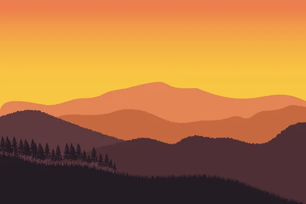 Illustration Vectorielle Paysage Crête Montagne Avec Dégradé Couleur Orange — Image vectorielle