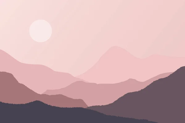 Górski Grzbiet Krajobraz Wektor Ilustracja Wschodzie Słońca Gradientowym Kolorze — Wektor stockowy