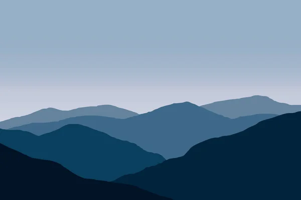 Illustrazione Vettoriale Bellissime Montagne Paesaggistiche Colore Blu Scuro Sfumato — Vettoriale Stock